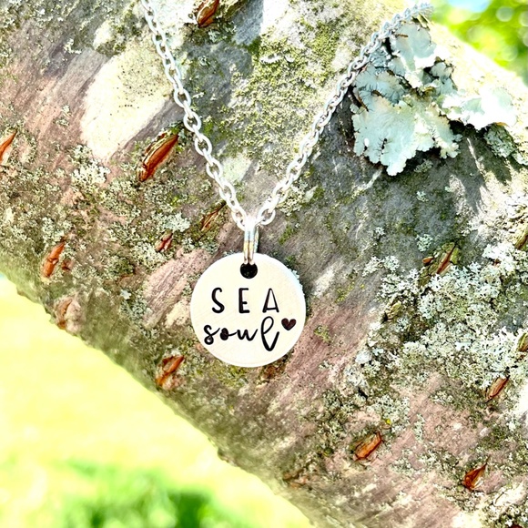 Beach Necklace - Disc Necklace - Hand Stamped Necklace - Hand Stamped Jewelry - Picture 2 of 11